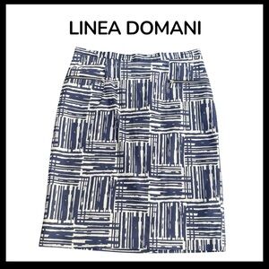 New Linea Domani Navy/White Cotton Zip Pocket Knee Length Pencil Skirt (10)